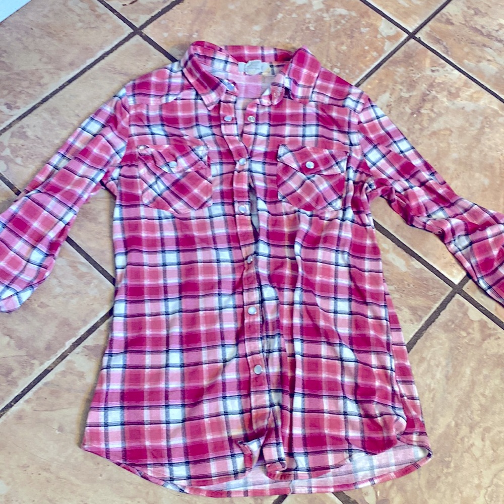 Pink plaid fitted button up.